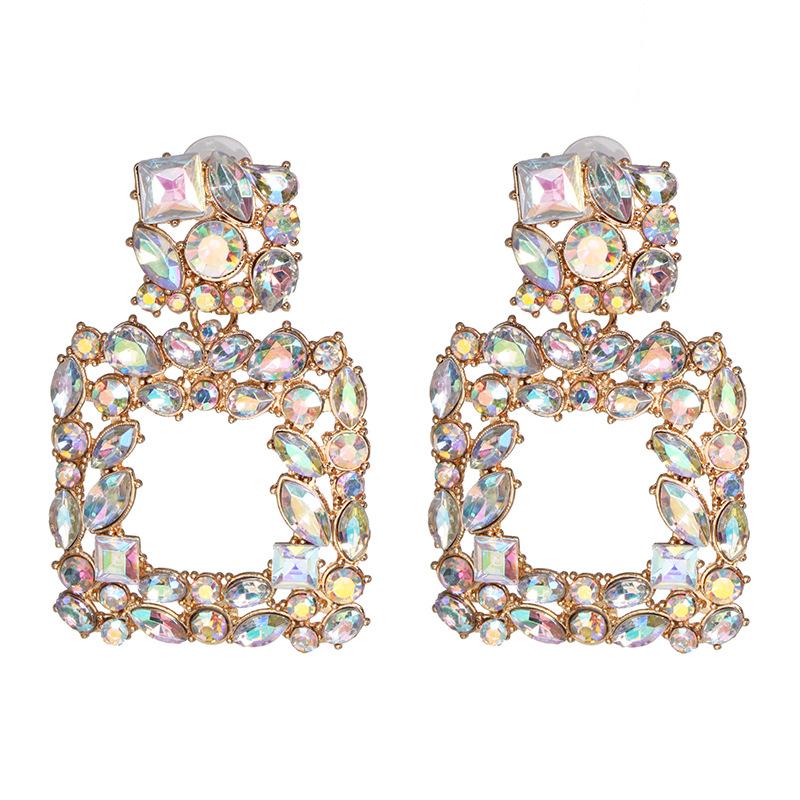 Women's Geometric Rhinestone Alloy Earrings - Elegant Statement Studs