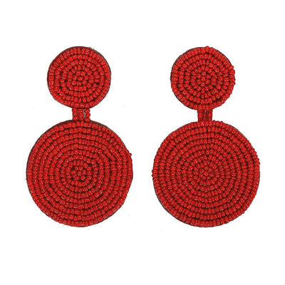 Women's Handmade Rice Bead Double Disc Earrings