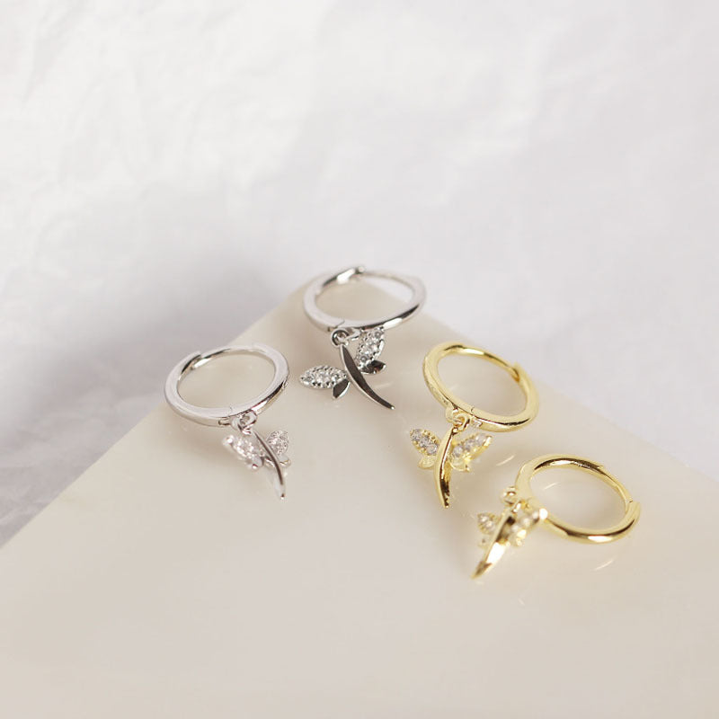 YHE0136 S925 Sterling Silver Dragonfly Earclip and Stud Earrings