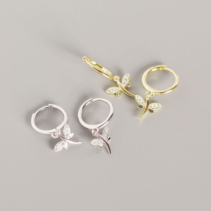 YHE0136 S925 Sterling Silver Dragonfly Earclip and Stud Earrings