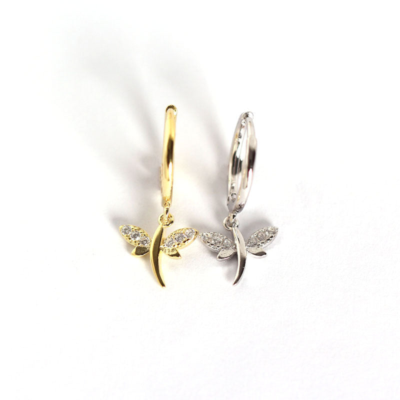 YHE0136 S925 Sterling Silver Dragonfly Earclip and Stud Earrings