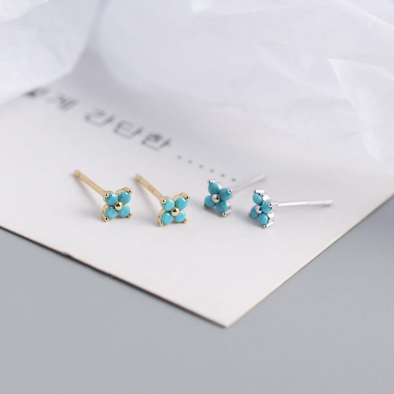 S925 Sterling Silver Colorful Four-Leaf Flower Stud Earrings for Women