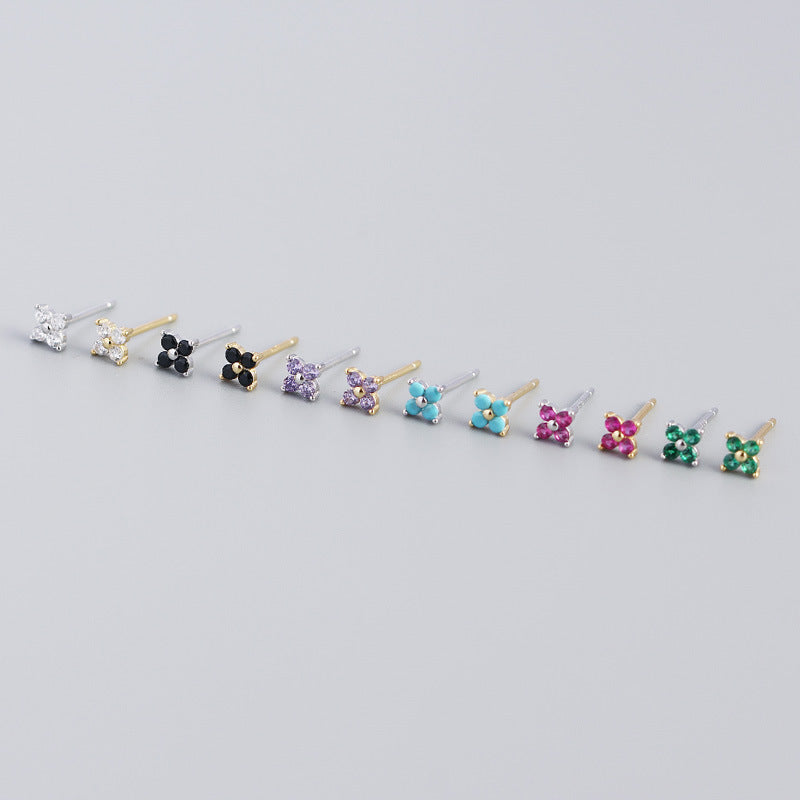 S925 Sterling Silver Colorful Four-Leaf Flower Stud Earrings for Women