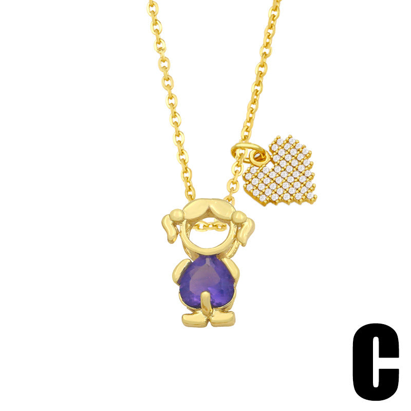 Zircon Heart Pendant Necklace for Couples - Boy and Girl Design