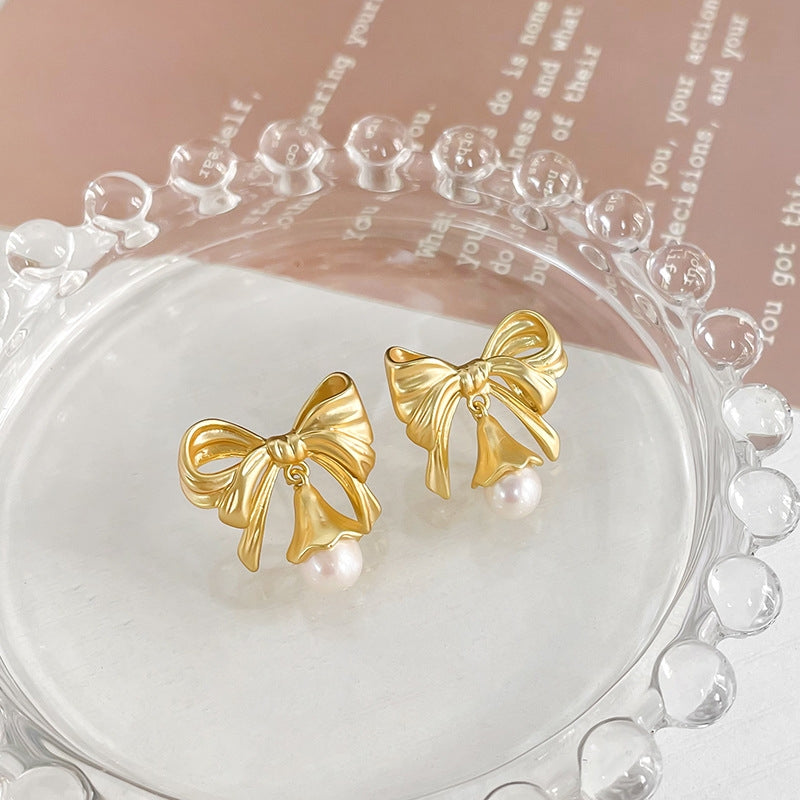 14K Gold Plated Bow Knot Earrings with S925 Silver Studs