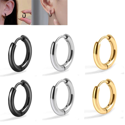 Hip-hop Stainless Steel Solid Color Hoop Earrings Set