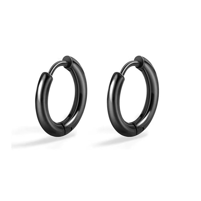 Hip-hop Stainless Steel Solid Color Hoop Earrings Set