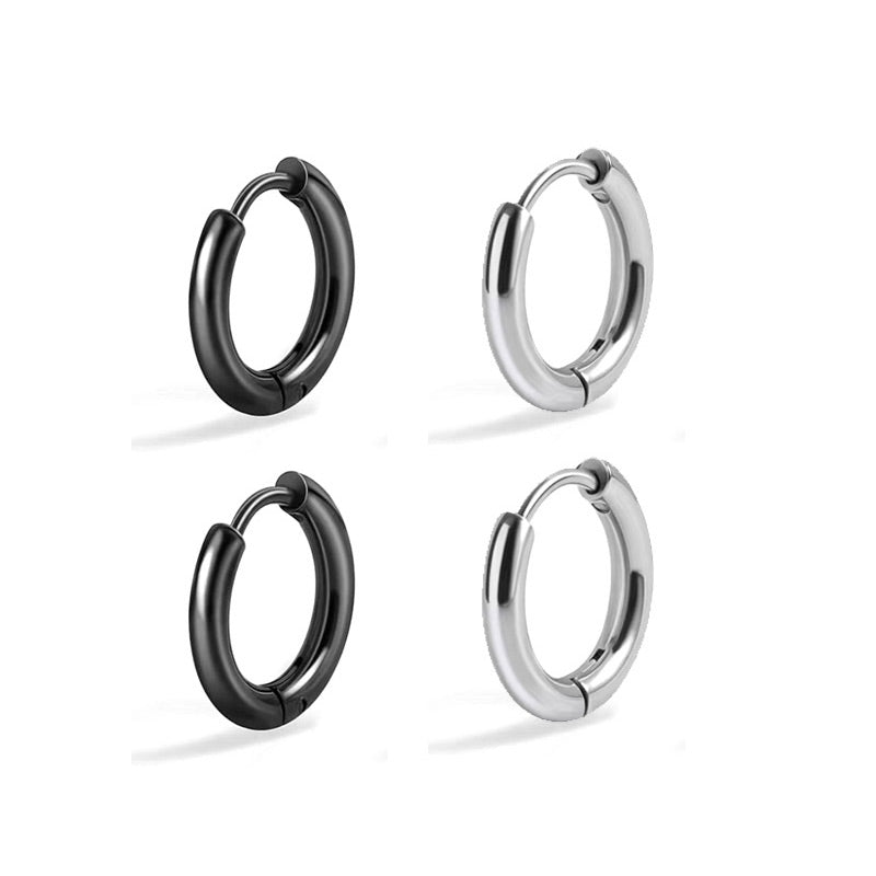 Hip-hop Stainless Steel Solid Color Hoop Earrings Set