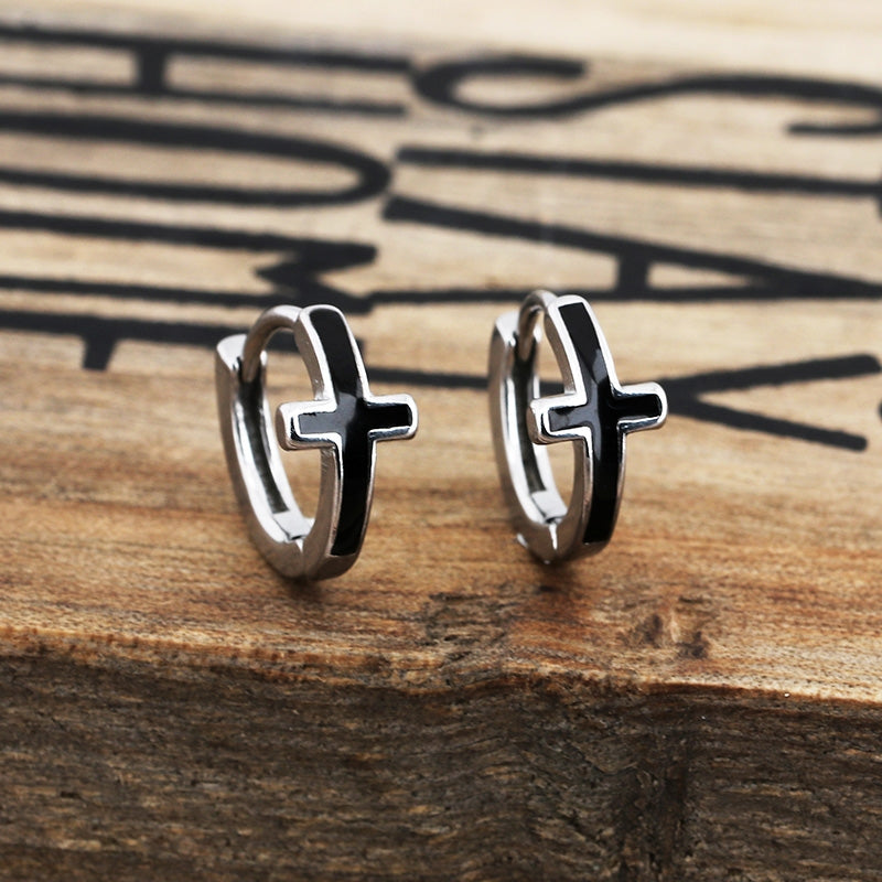 1 Pair Minimalist Cross Titanium Steel Stud Earrings