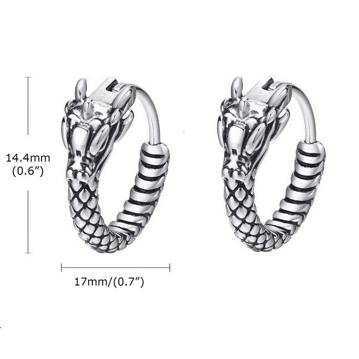 Dragon Pattern Stainless Steel Hoop Earrings