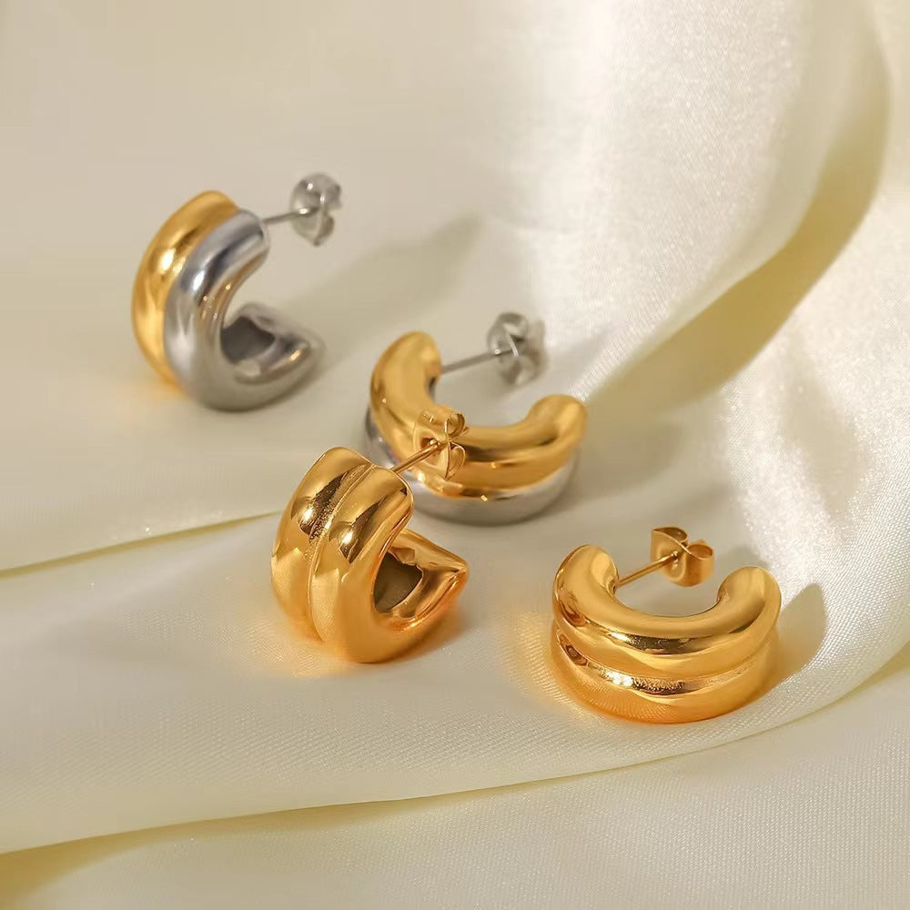 1 Pair Minimalist C Shape 18k Gold Plated Stainless Steel Earrings