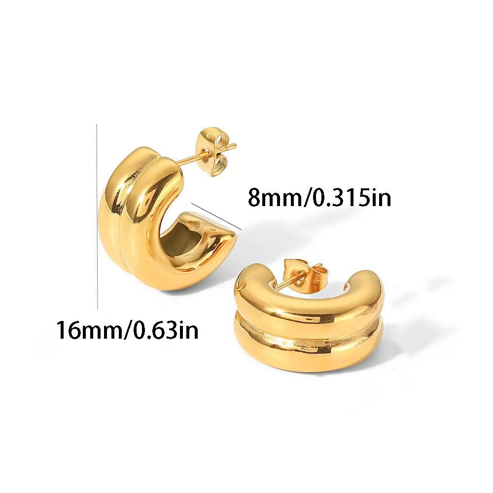 1 Pair Minimalist C Shape 18k Gold Plated Stainless Steel Earrings