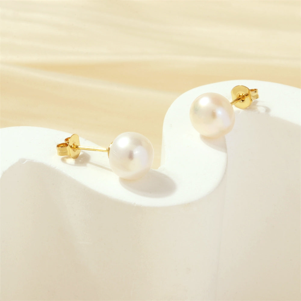 1 Pair Minimalist 18k Gold Plated Freshwater Pearl Round Ear Studs