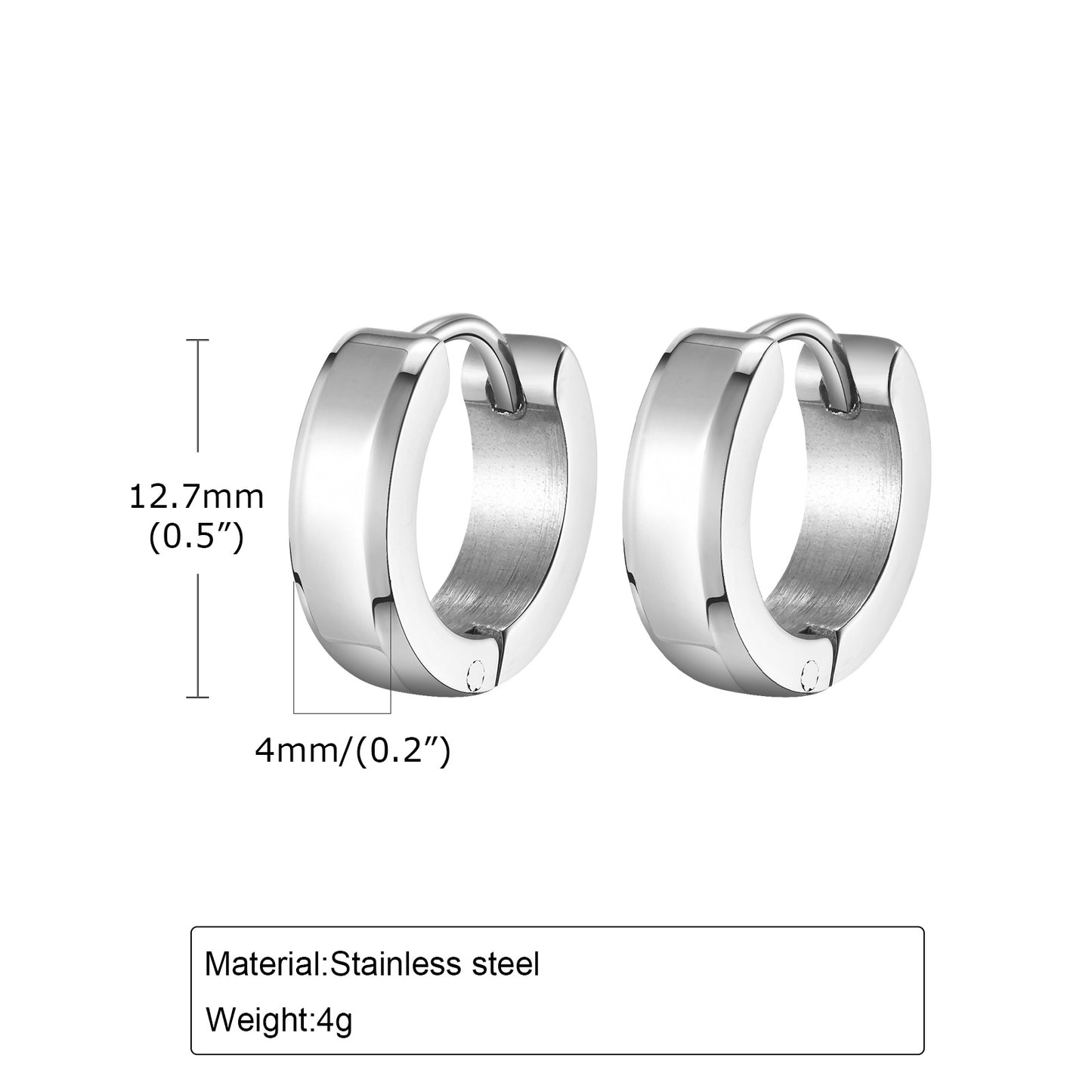 1 Pair Simple Style Solid Color Polished 201 Stainless Steel Black Hoop Earrings for Men