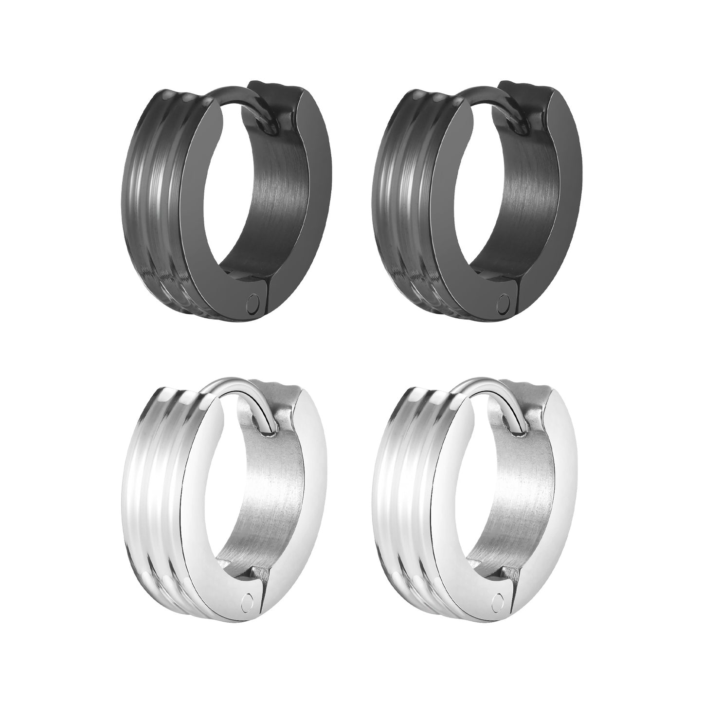 1 Pair Minimalist Solid Color 201 Stainless Steel Triple Hoop Earrings for Men