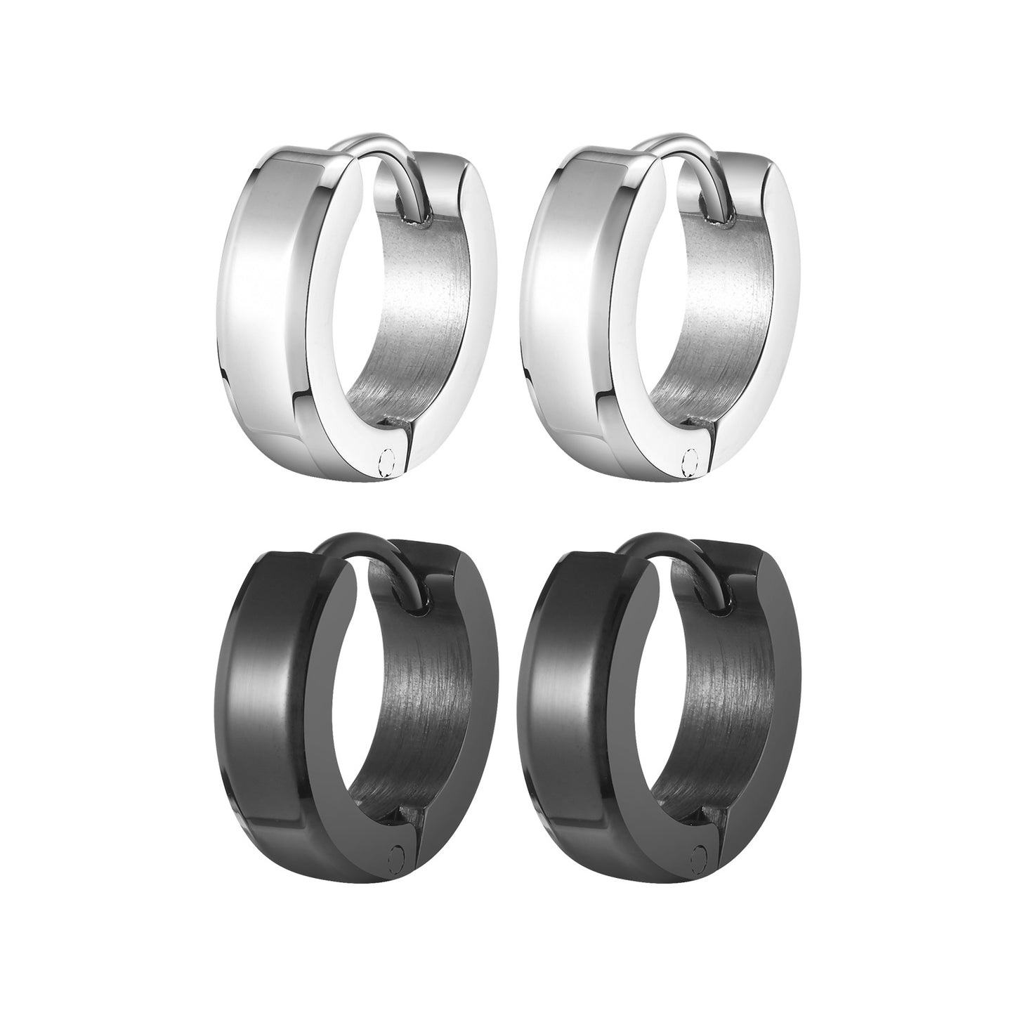 1 Pair Simple Style Solid Color Polished 201 Stainless Steel Black Hoop Earrings for Men