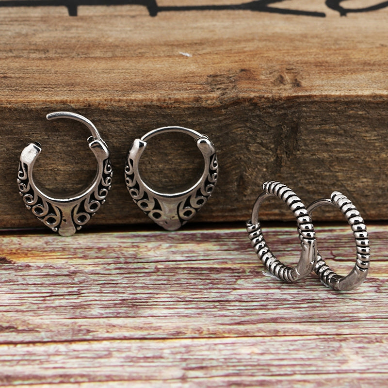 Titanium Steel Textured Hoop Earrings for Men