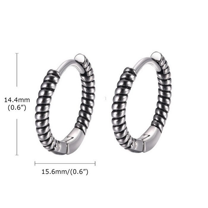 Titanium Steel Textured Hoop Earrings for Men