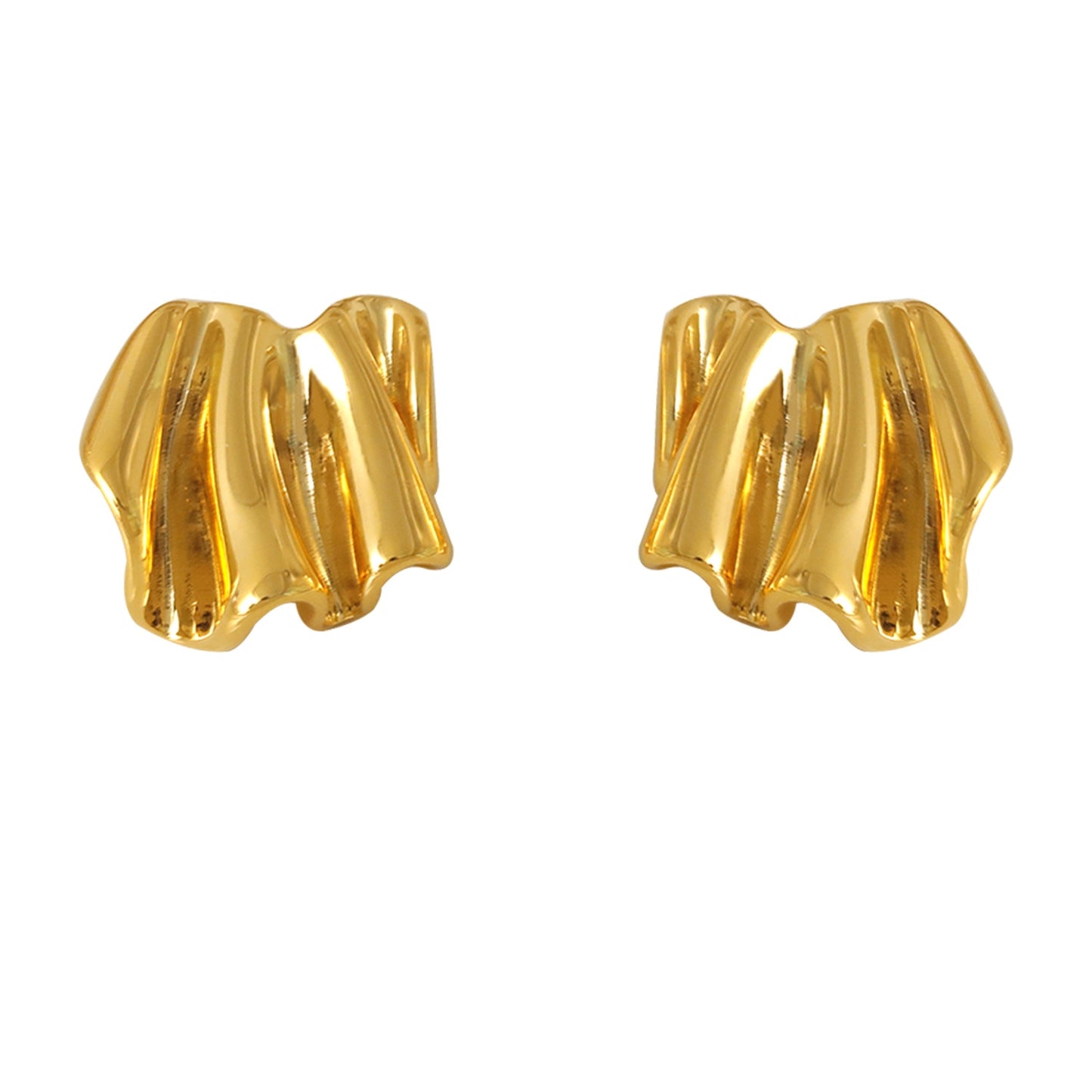 1 Pair 18K Gold Plated Frill Design Copper Ear Studs