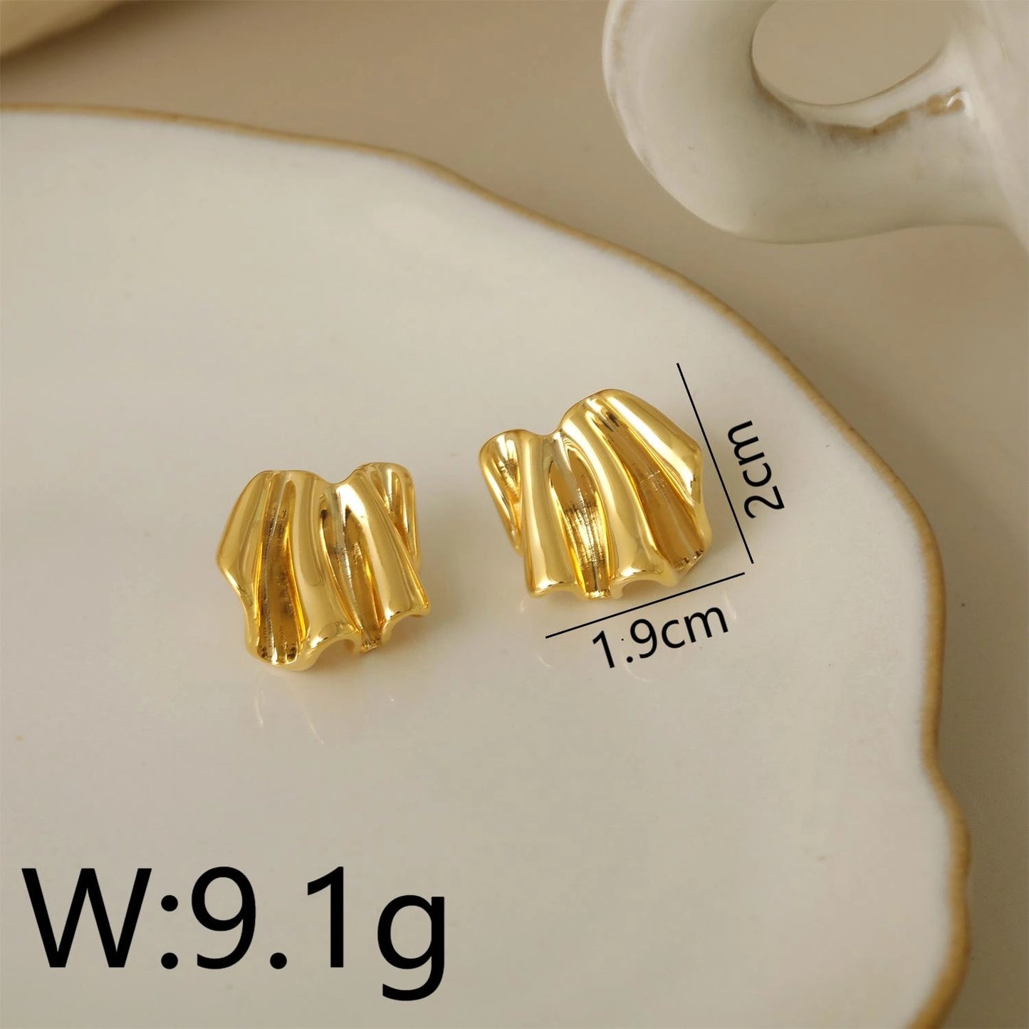 1 Pair 18K Gold Plated Frill Design Copper Ear Studs