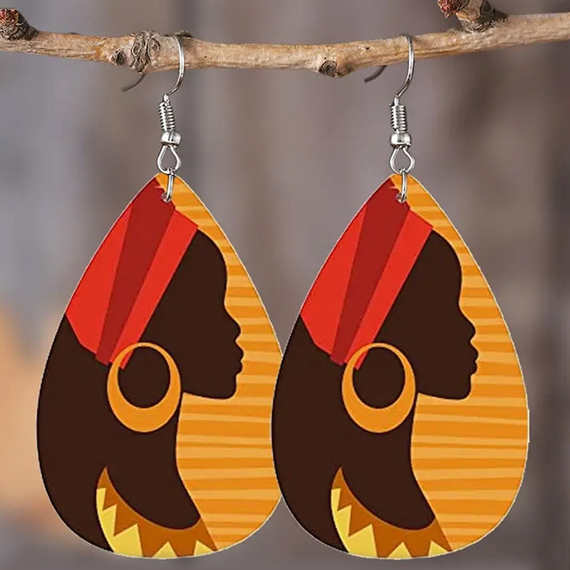 Bohemian African Style PU Leather & Acrylic Water Drop Earrings