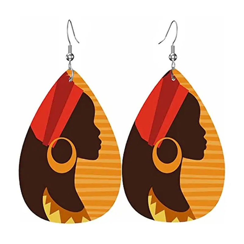 Bohemian African Style PU Leather & Acrylic Water Drop Earrings