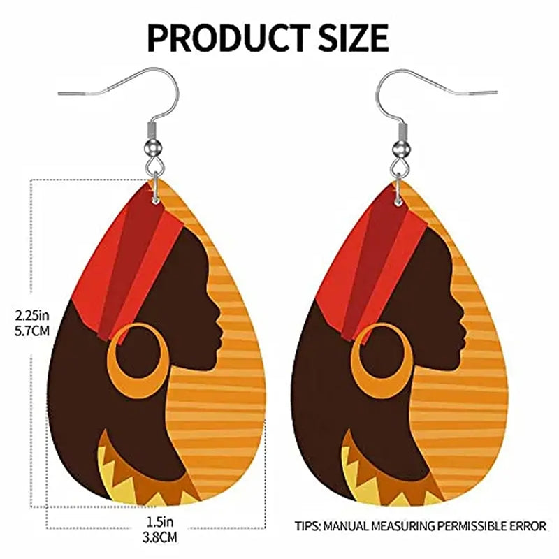 Bohemian African Style PU Leather & Acrylic Water Drop Earrings