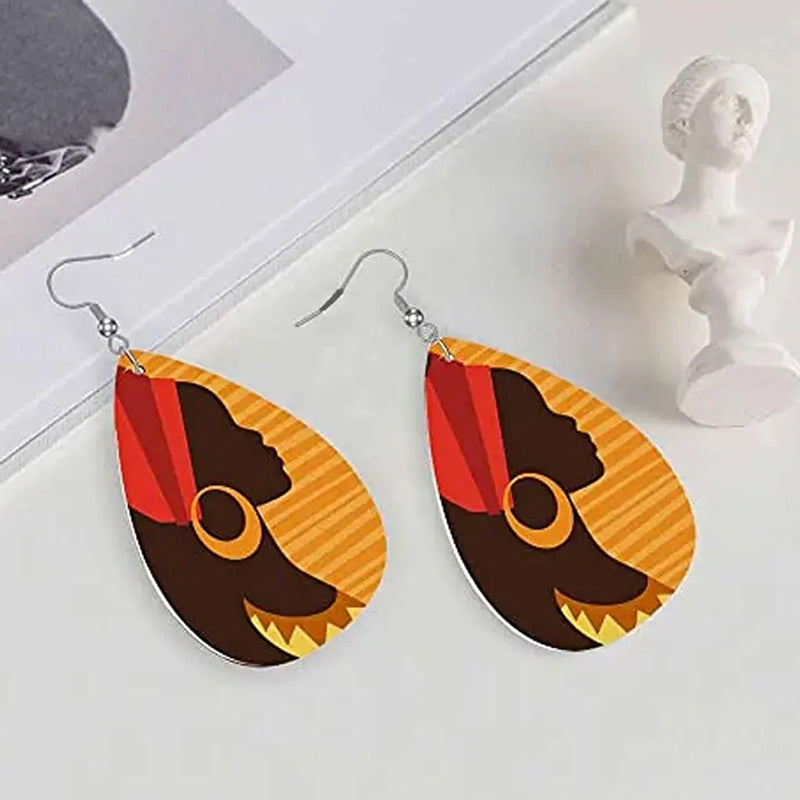 Bohemian African Style PU Leather & Acrylic Water Drop Earrings