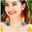 Bohemian Rainbow Tassel Drop Earrings - Vintage Long Handmade Statement Jewelry