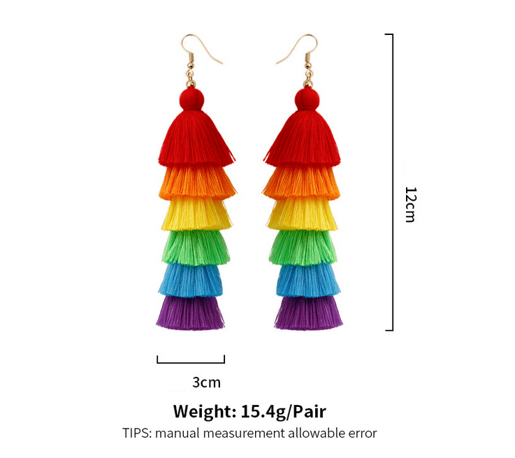 Bohemian Rainbow Tassel Drop Earrings - Vintage Long Handmade Statement Jewelry