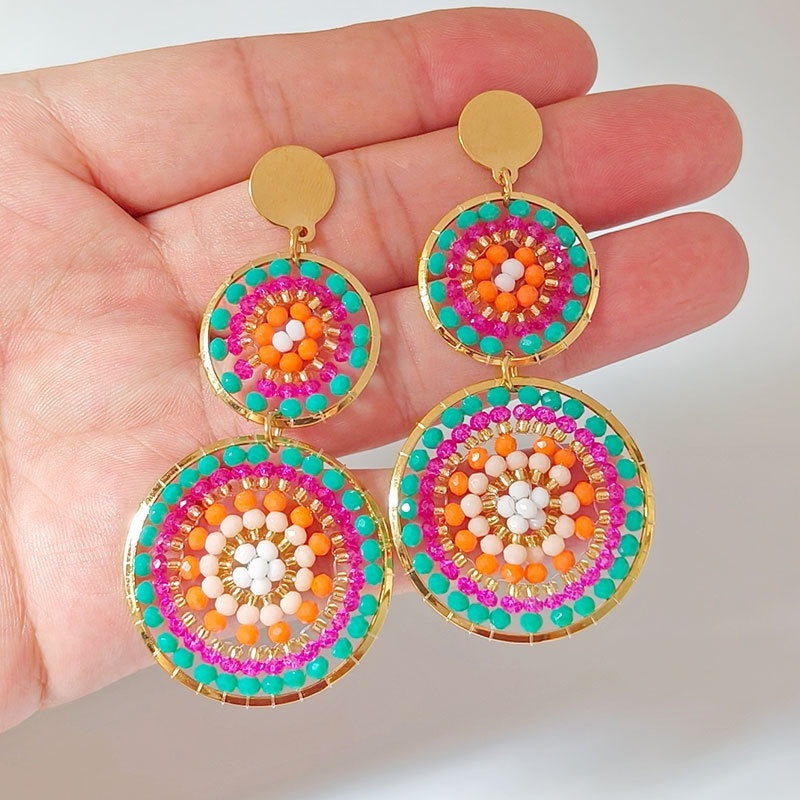 Bohemian Geometric Glass Seed Bead Handmade Earrings