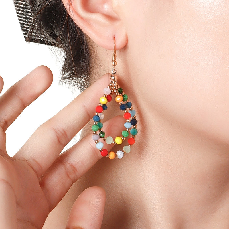 Bohemian Geometric Crystal Beaded Drop Earrings