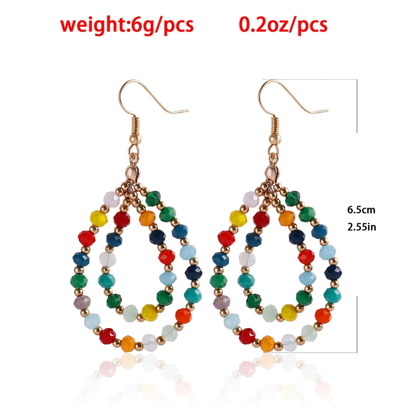 Bohemian Geometric Crystal Beaded Drop Earrings