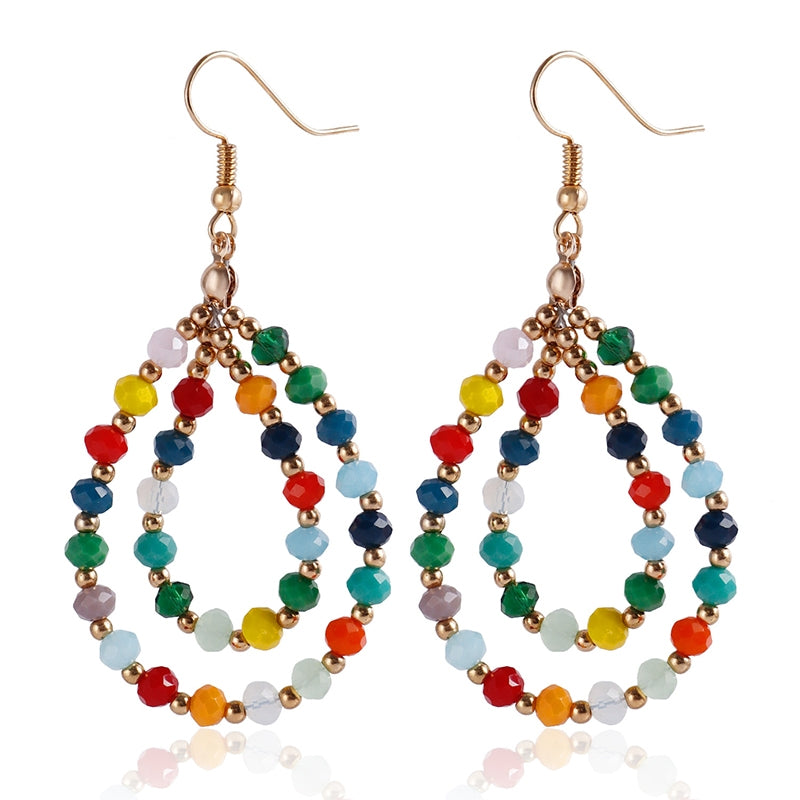 Bohemian Geometric Crystal Beaded Drop Earrings