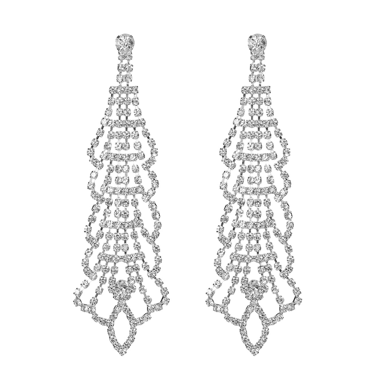 Bridal Geometric Rhinestone Floral Drop Earrings