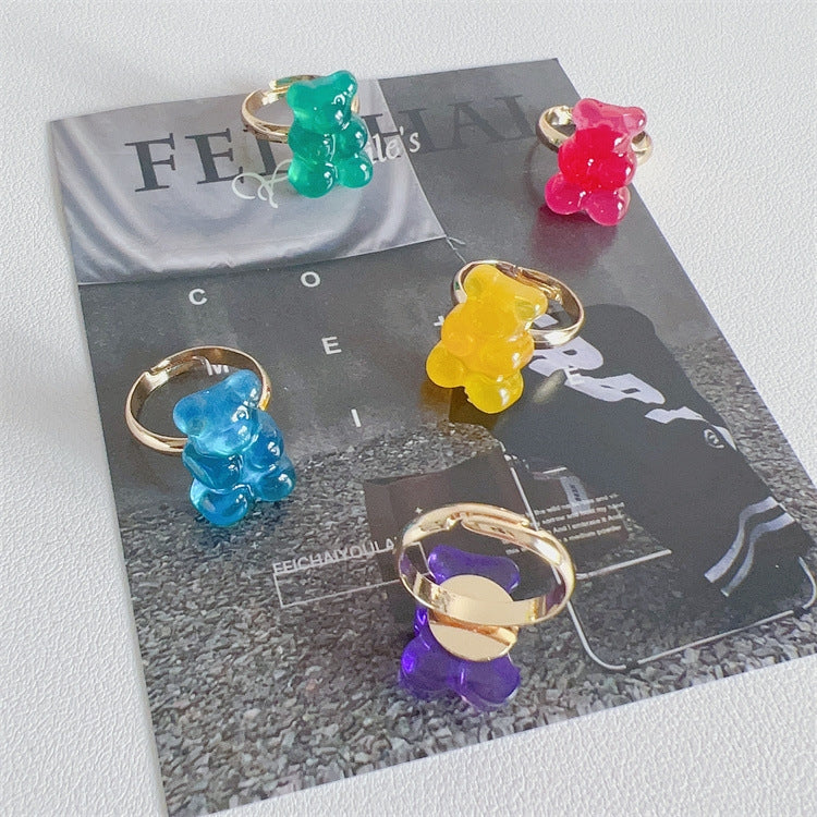 1 Pair Cartoon Style Bear Plastic Resin Women's Rings Earrings