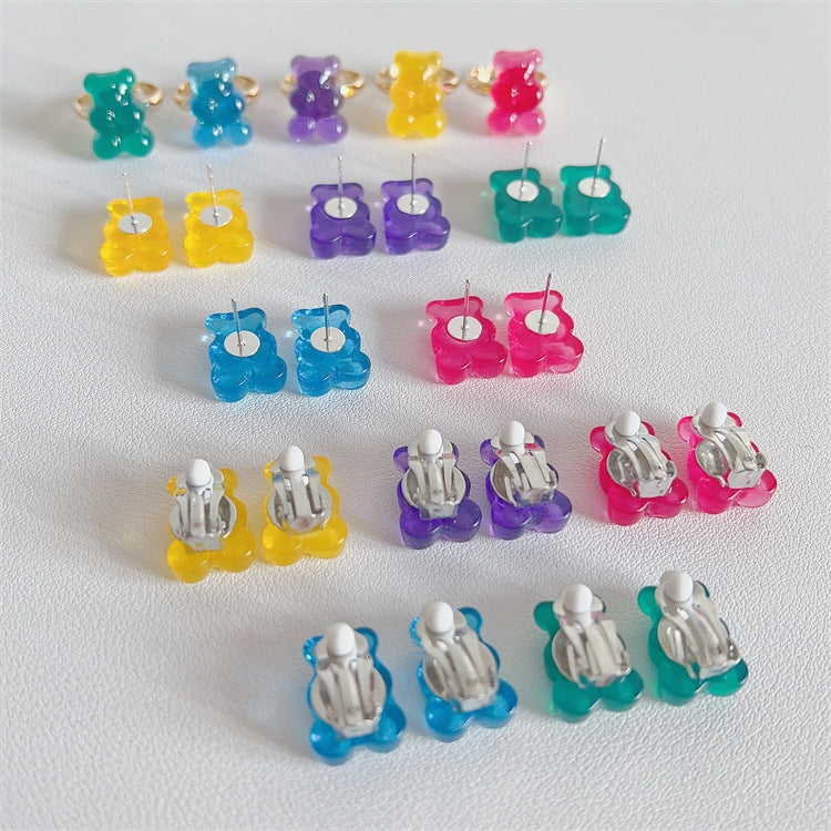 1 Pair Cartoon Style Bear Plastic Resin Women's Rings Earrings