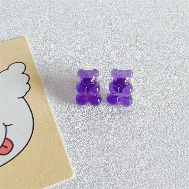 1 Pair Cartoon Style Bear Plastic Resin Women's Rings Earrings