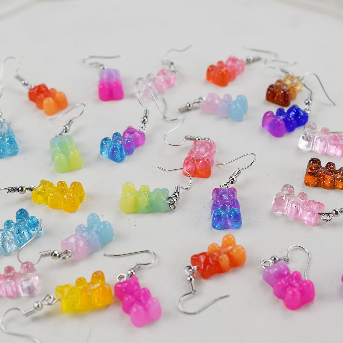 Cartoon Bear Resin Women's Earrings - Colorful Transparent Purple Hook Design