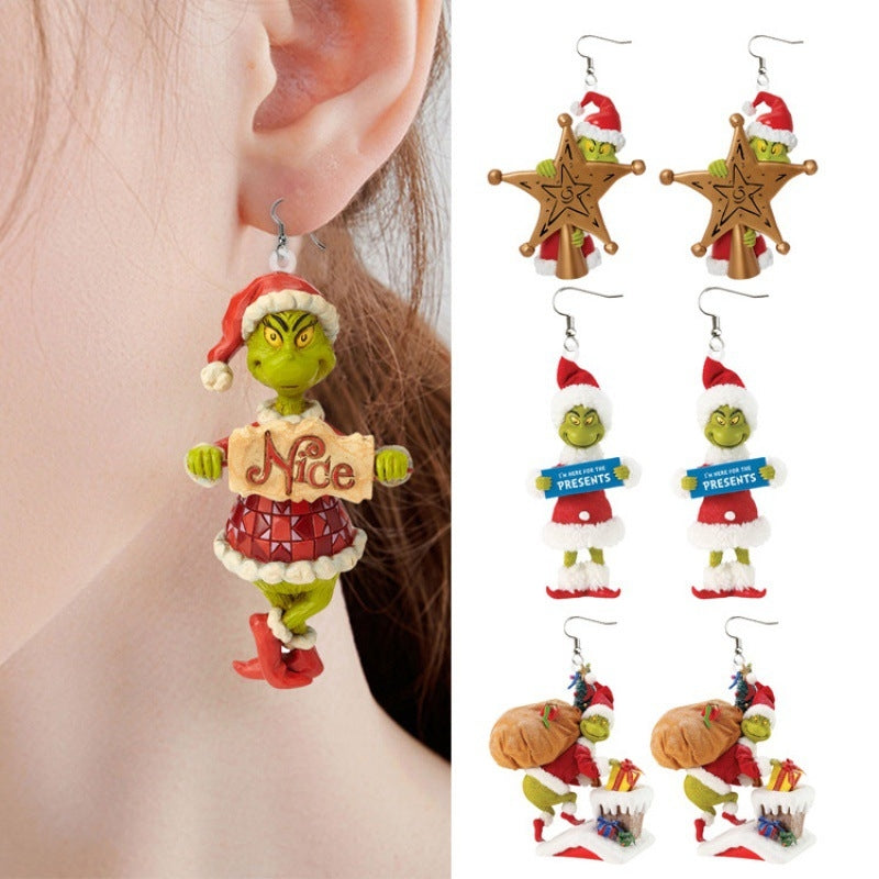 Cartoon Character Grinch Christmas Acrylic Drop Earrings