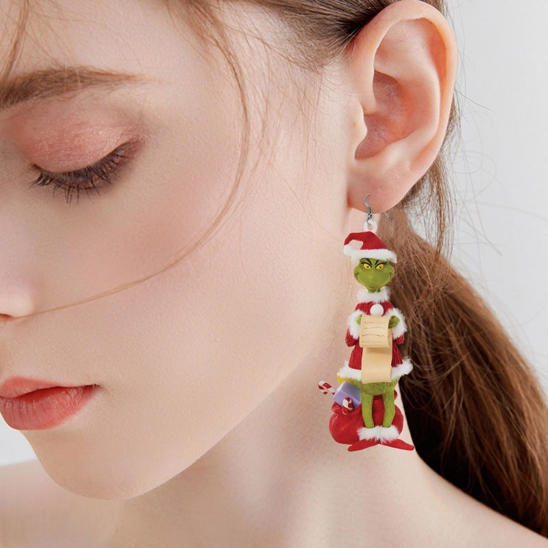 Cartoon Character Grinch Christmas Acrylic Drop Earrings