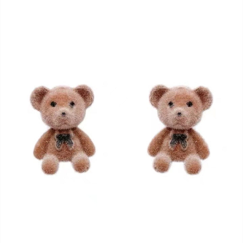 Cartoon Bear and Plush Bunny Stud Earrings - Korean Style Fashion Jewelry for Women