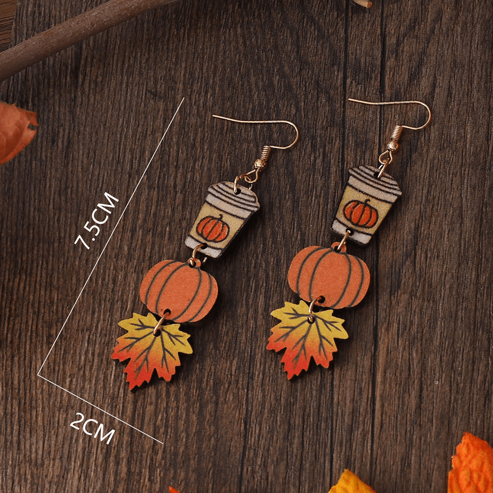 1 Pair Cartoon Style Pumpkin Wood Drop Earrings