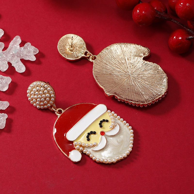 1 Pair Cartoon Style Santa Claus Inlay Alloy Pearl Drop Earrings