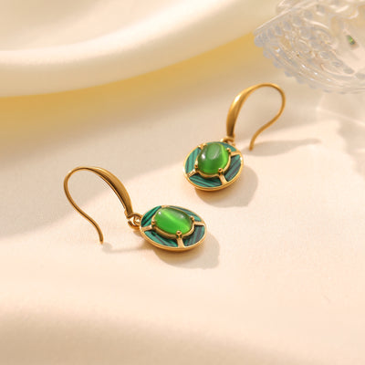 1 Pair Casual Cute Simple Style Oval Inlay 304 Stainless Steel Artificial Gemstones Gold Plated Drop Earrings