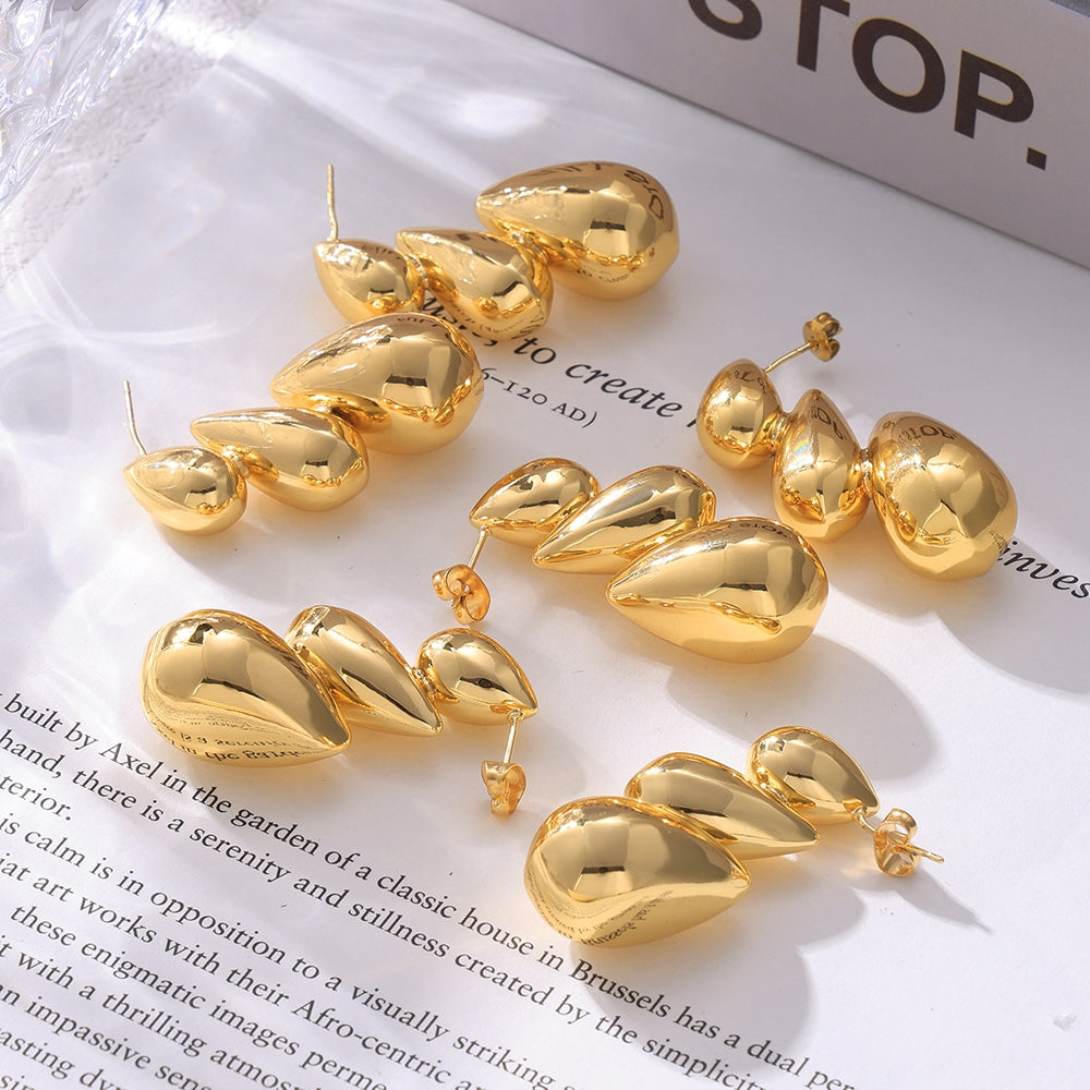 1 Pair Bohemian Water Droplet 18K Gold Plated Copper Earrings