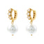 1 Pair Elegant Round Inlay Copper Pearl Zircon 18K Gold Plated Drop Earrings