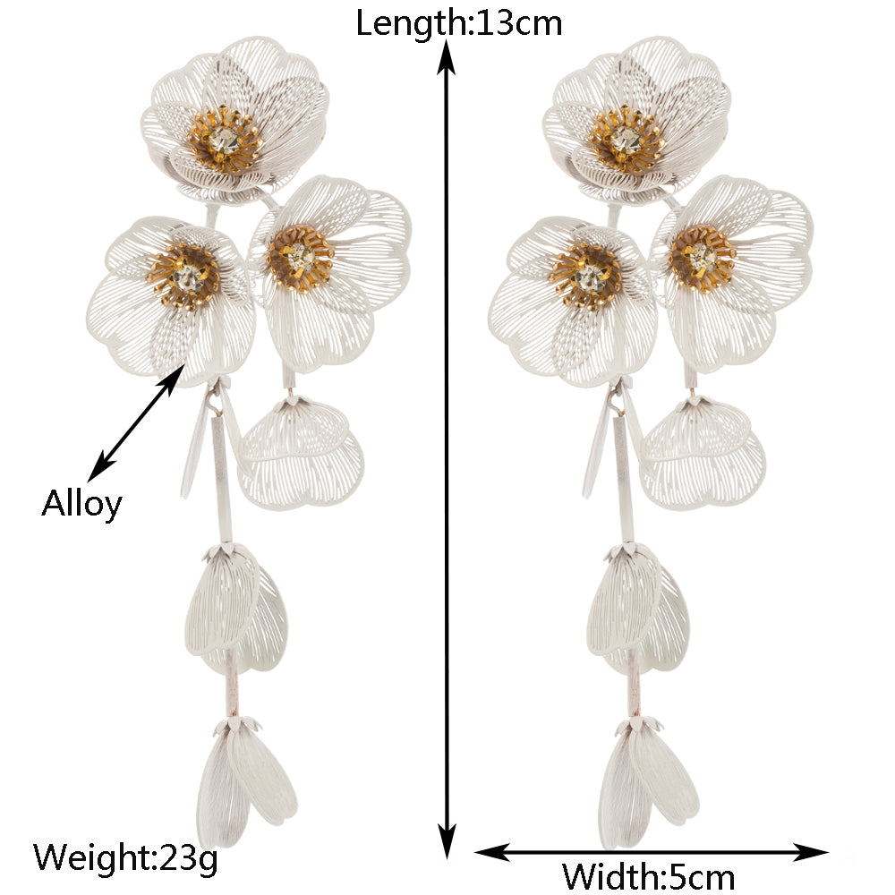 1 Pair Casual Elegant Vacation Flower Inlay Alloy Rhinestones Silver Plated Layered Drop Earrings