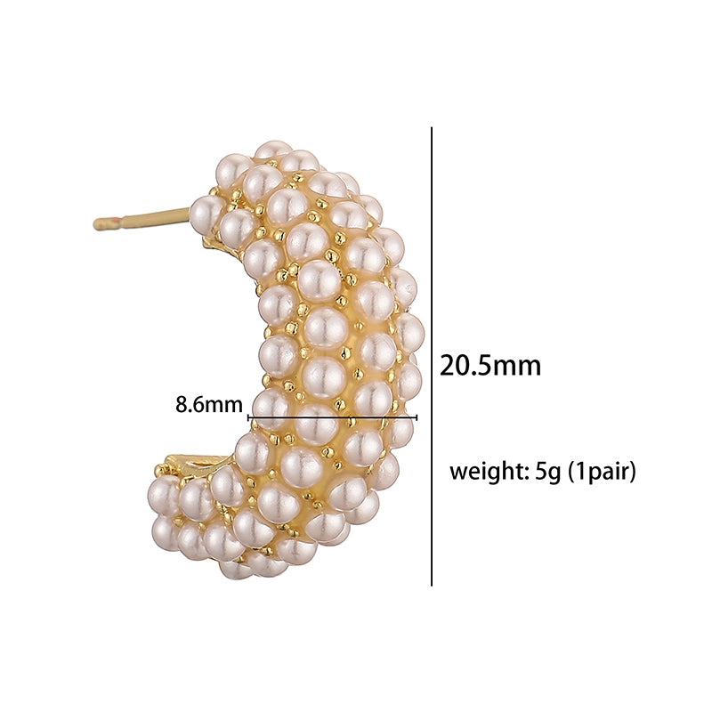 1 Pair Vintage Style C Shape 18k Gold Plated Copper Pearl Ear Studs