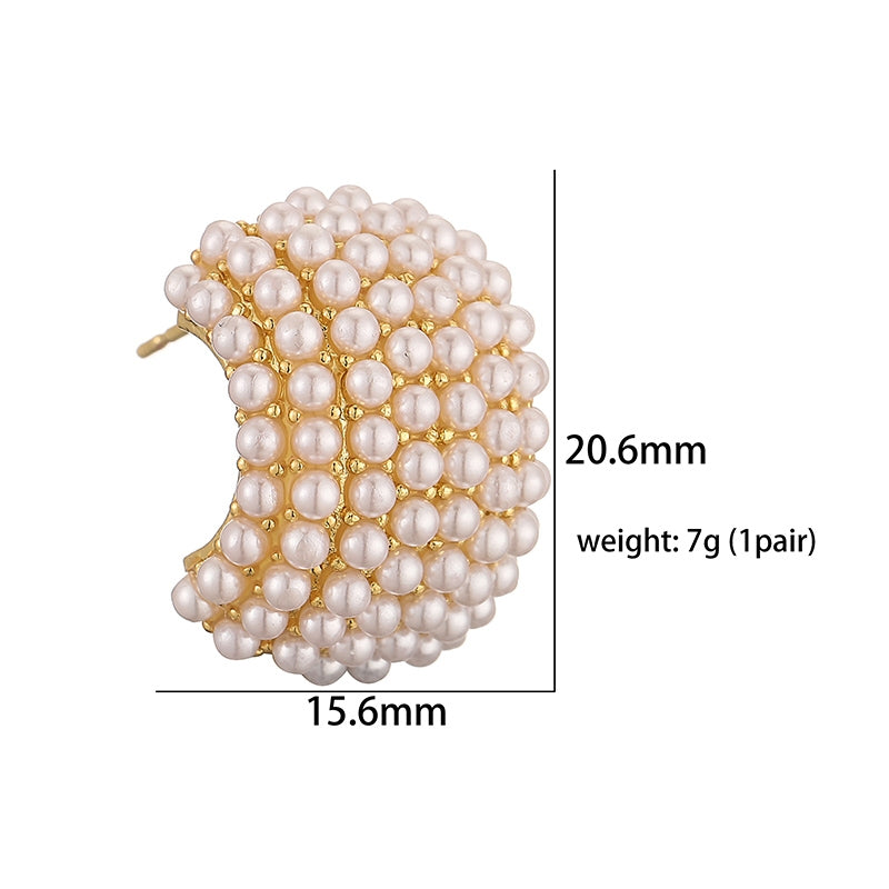 1 Pair Vintage Style C Shape 18k Gold Plated Copper Pearl Ear Studs